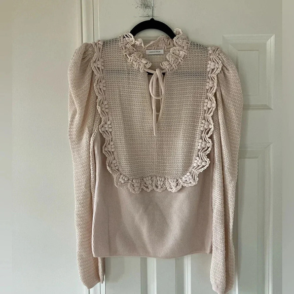 EUC Rebecca Taylor Crochet Stitch Wool Blend Sweater Long Sleeve Nude Pink Large - Picture 6 of 11